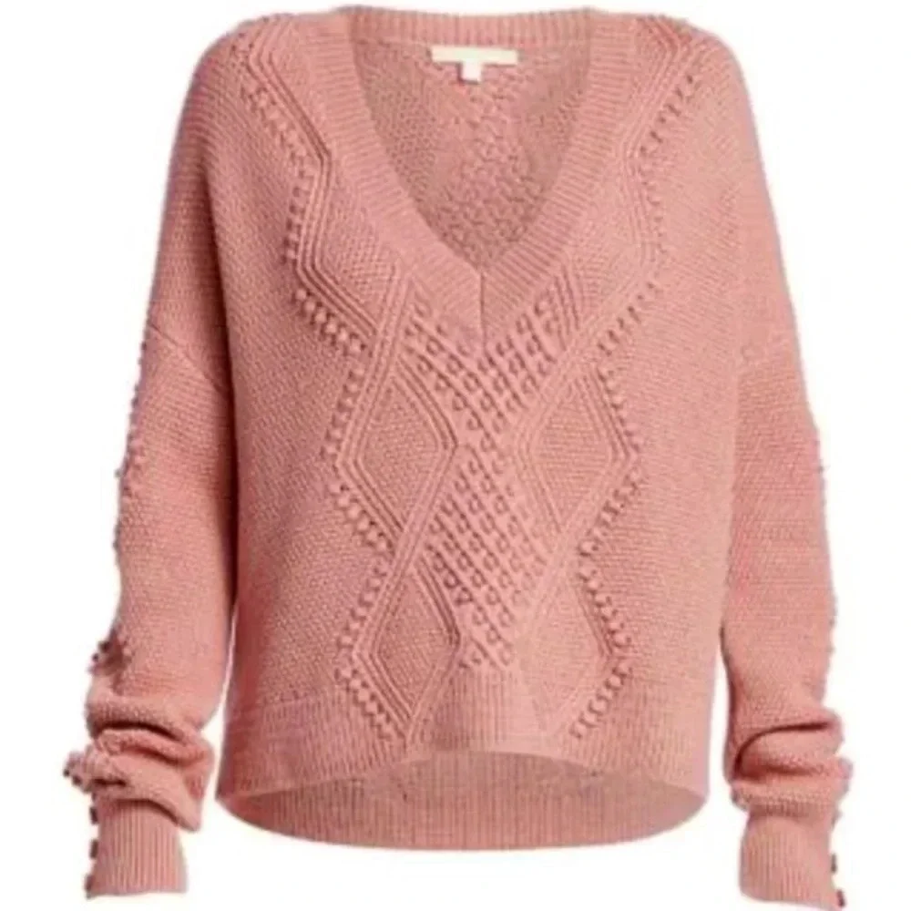 Jonathan Simkhai Cable Knit Pom Pom Sweater Antique Rose - Picture 1 of 8